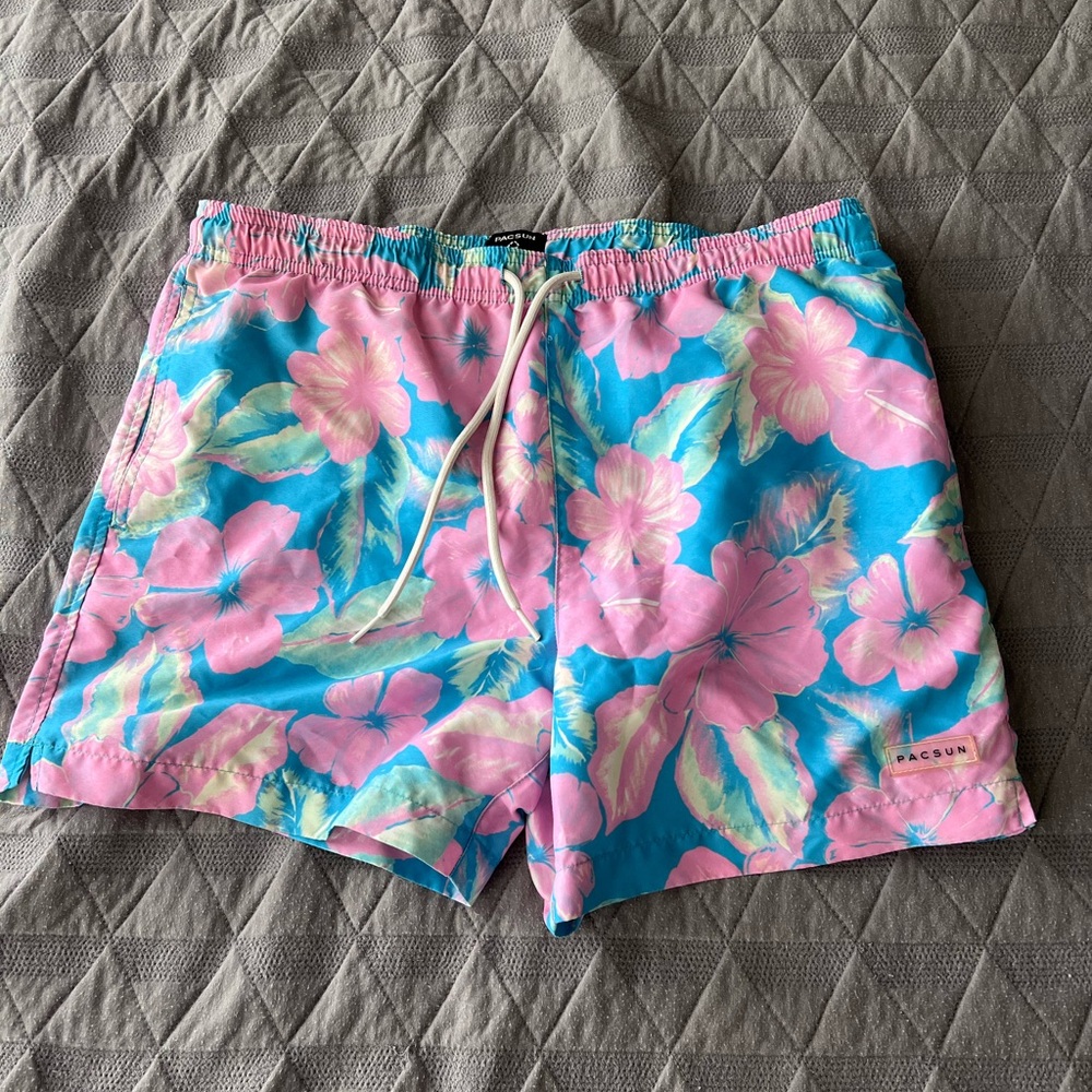 Pacsun Pink and Blue Flower 5” Swimsuit